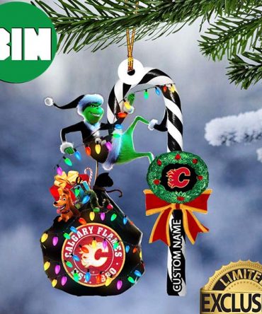 Calgary Flames NHL Grinch Candy Cane Custom Name Xmas Gifts Christmas Tree Decorations Ornament