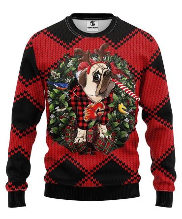 Calgary Flames Pub Dog Ugly Christmas Sweater, NHL Christmas Sweater