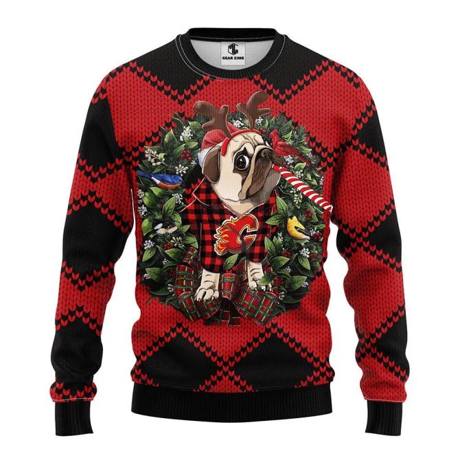 Calgary Flames Pub Dog Ugly Christmas Sweater, NHL Christmas Sweater