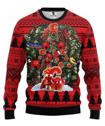 Calgary Flames Tree Christmas Ugly Sweater, NHL Christmas Sweater