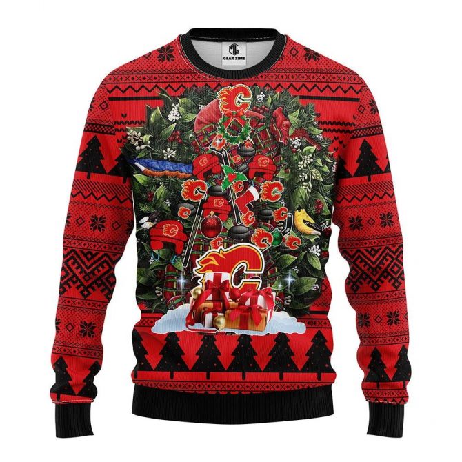 Calgary Flames Tree Christmas Ugly Sweater, NHL Christmas Sweater