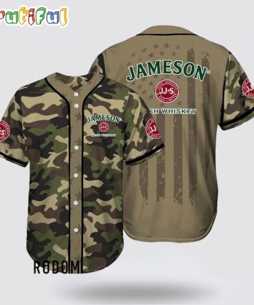 Camouflage Green Brown Jameson Whiskey Baseball Jersey