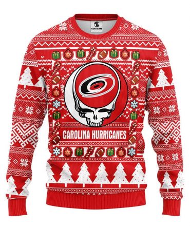 Carolina Hurricanes Grateful Dead Ugly Christmas Sweater, NHL Christmas Sweater