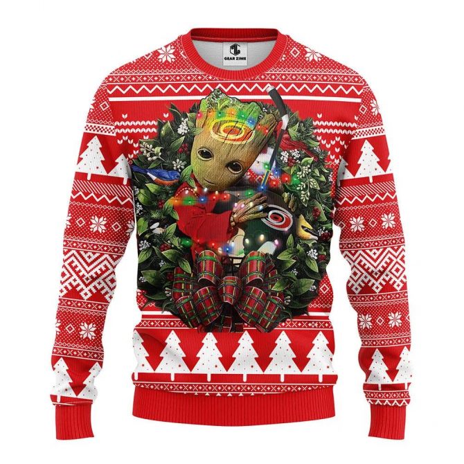 Carolina Hurricanes Groot Hug Ugly Christmas Sweater, NHL Christmas Sweater