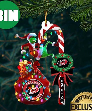 Carolina Hurricanes NHL Grinch Candy Cane Custom Name Xmas Gifts Christmas Tree Decorations Ornament