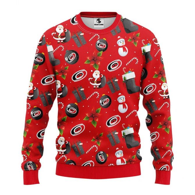 Carolina Hurricanes Santa Claus Snowman Ugly Christmas Sweater, NHL Christmas Sweater