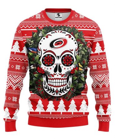 Carolina Hurricanes Skull Flower Ugly Christmas Sweater, NHL Christmas Sweater