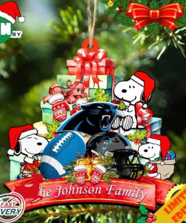 Carolina Panthers Snoopy And NFL Sport Ornament Personalized Your Family Name
