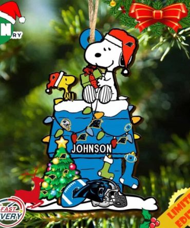 Carolina Panthers Snoopy NFL Christmas Ornament Personalized Your Name