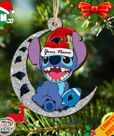 Carolina Panthers Stitch Ornament NFL Christmas And Stitch With Moon Ornament