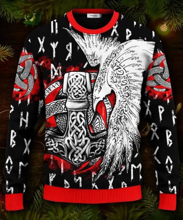 Cool Eagle Vegvisir Symbol Viking Ugly Christmas Sweater