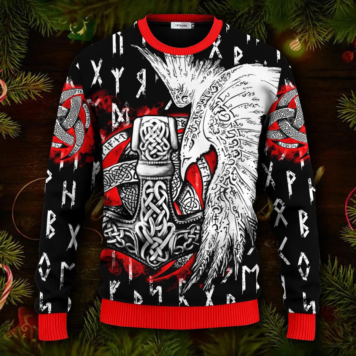 Cool Eagle Vegvisir Symbol Viking Ugly Christmas Sweater
