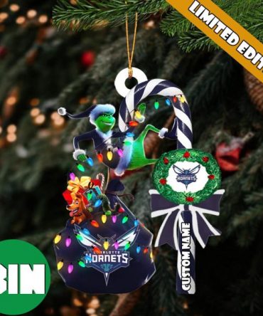 Charlotte Hornets NBA Custom Name Grinch Candy Cane Tree Decorations Christmas 2023 Ornament