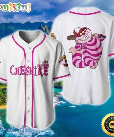 Chesire Cat Alice In Wonderland White Pink Disney Baseball Jersey Shirt