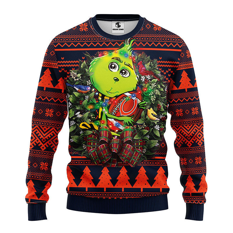 Chicago Bears Grinch Hug Ugly Christmas Sweater, Grinch Xmas Sweater