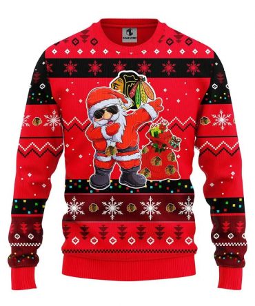 Chicago Blackhawks Dabbing Santa Claus Ugly Christmas Sweater, NHL Christmas Sweater