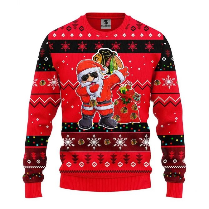 Chicago Blackhawks Dabbing Santa Claus Ugly Christmas Sweater, NHL Christmas Sweater