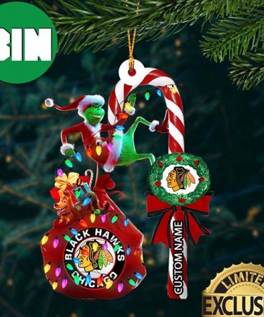 Chicago Blackhawks NHL Grinch Candy Cane Custom Name Xmas Gifts Christmas Tree Decorations Ornament