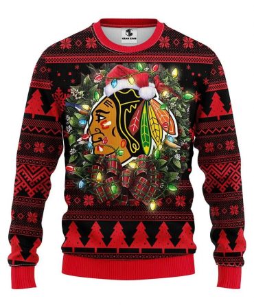 Chicago Blackhawks Santa Hat Ugly Christmas Sweater, NHL Christmas Sweater