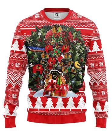 Chicago Blackhawks Tree Ball Christmas Ugly Christmas Sweater, NHL Christmas Sweater