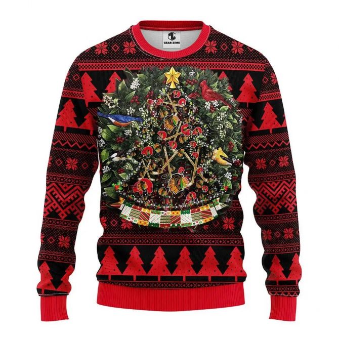 Chicago Blackhawks Tree Christmas Ugly Sweater, NHL Christmas Sweater
