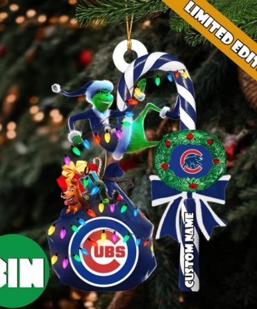 Chicago Cubs MLB Custom Name Grinch Candy Cane Tree Decorations Xmas 2023 Gift Christmas Ornament