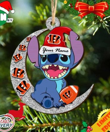 Cincinnati Bengals Stitch Ornament NFL Christmas And Stitch With Moon Ornament