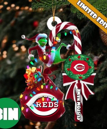 Cincinnati Reds MLB Custom Name Grinch Candy Cane Tree Decorations Xmas 2023 Gift Christmas Ornament