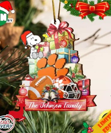 Clemson Tigers And Snoopy Christmas NCAA Ornament Custom Your Family Name