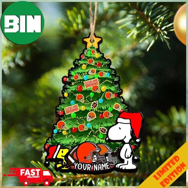 Cleveland Browns Customized Your Name Snoopy And Peanut Ornament Christmas Gifts For NFL Fans