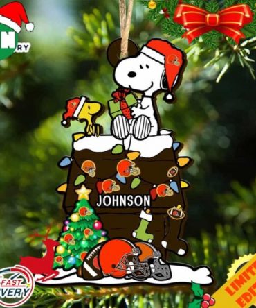 Cleveland Browns Snoopy NFL Christmas Ornament Personalized Your Name