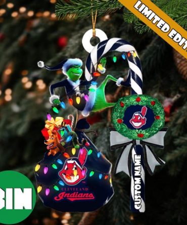 Cleveland Indians MLB Custom Name Grinch Candy Cane Tree Decorations Xmas 2023 Gift Christmas Ornament