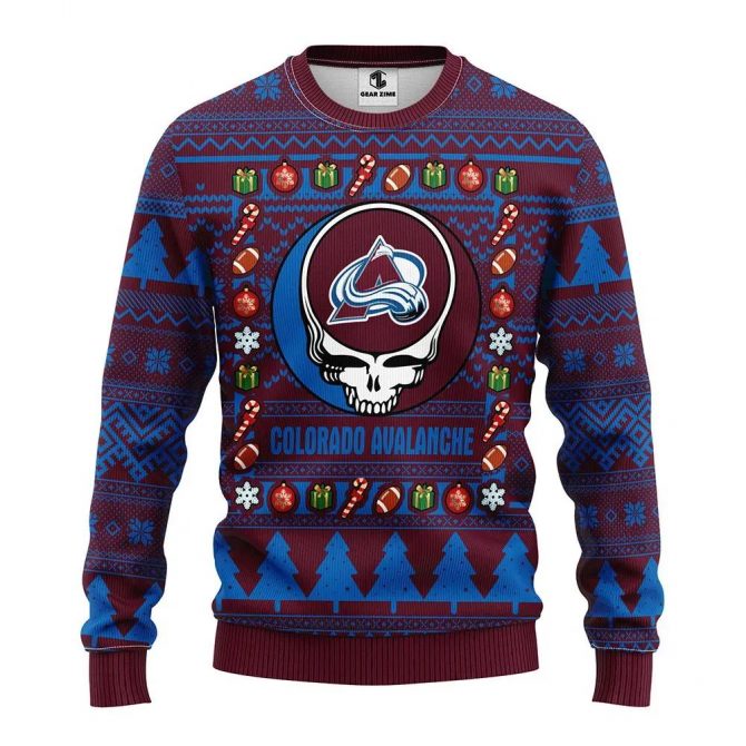 Colorado Avalanche Grateful Dead Ugly Christmas Sweater, NHL Christmas Sweater