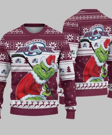 Colorado Avalanche Grinch Stolen Ugly Christmas Sweater, NHL Christmas Sweater