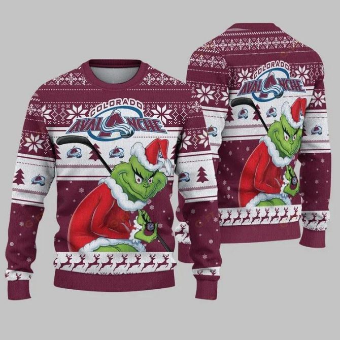 Colorado Avalanche Grinch Stolen Ugly Christmas Sweater, NHL Christmas Sweater