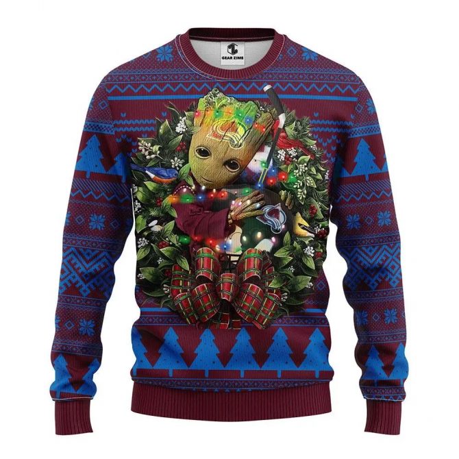 Colorado Avalanche Groot Hug Ugly Christmas Sweater, NHL Christmas Sweater