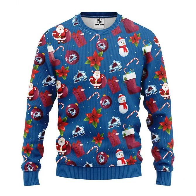 Colorado Avalanche Santa Claus Snowman Ugly Christmas Sweater, NHL Christmas Sweater