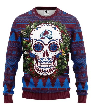 Colorado Avalanche Skull Flower Ugly Christmas Sweater, NHL Christmas Sweater