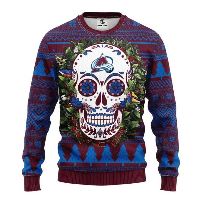 Colorado Avalanche Skull Flower Ugly Christmas Sweater, NHL Christmas Sweater
