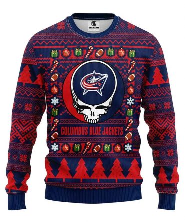 Columbus Blue Jackets Grateful Dead Ugly Christmas Sweater, NHL Christmas Sweater