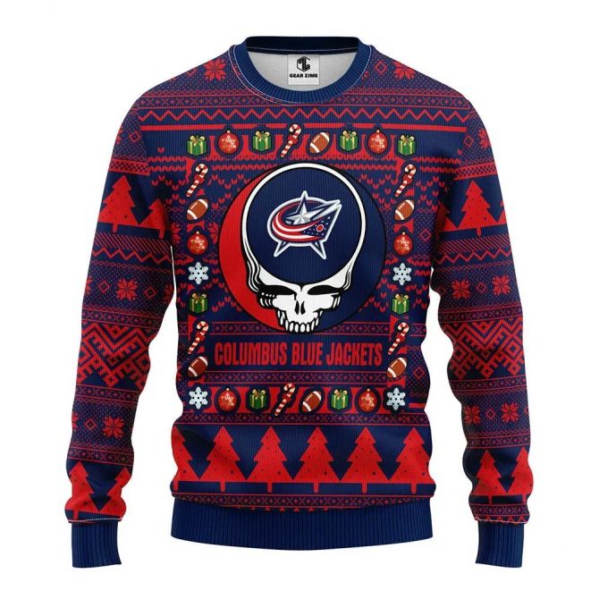 Columbus Blue Jackets Grateful Dead Ugly Christmas Sweater, NHL Christmas Sweater