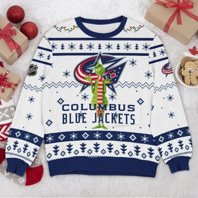 Columbus Blue Jackets Grinch NHL Ugly Christmas Sweater, NHL Christmas Sweater