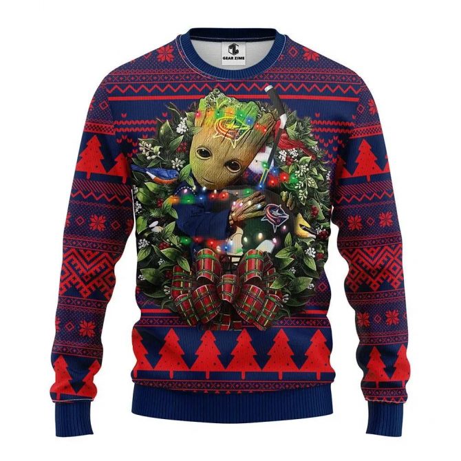 Columbus Blue Jackets Groot Hug Ugly Christmas Sweater, NHL Christmas Sweater