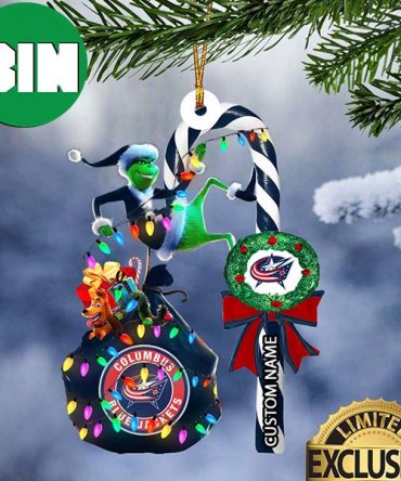 Columbus Blue Jackets NHL Grinch Candy Cane Custom Name Xmas Gifts Christmas Tree Decorations Ornament