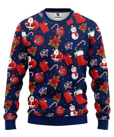 Columbus Blue Jackets Santa Claus Snowman Ugly Christmas Sweater, NHL Christmas Sweater