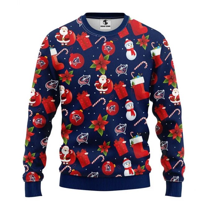 Columbus Blue Jackets Santa Claus Snowman Ugly Christmas Sweater, NHL Christmas Sweater