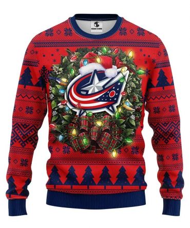 Columbus Blue Jackets Santa Hat Ugly Christmas Sweater, NHL Christmas Sweater
