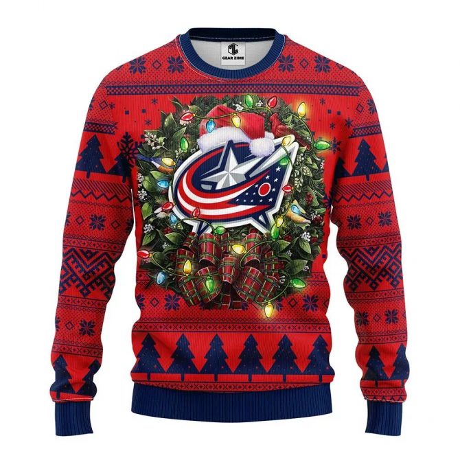 Columbus Blue Jackets Santa Hat Ugly Christmas Sweater, NHL Christmas Sweater