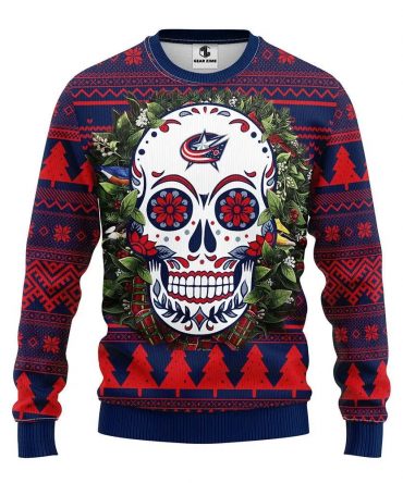 Columbus Blue Jackets Skull Flower Ugly Christmas Sweater, NHL Christmas Sweater