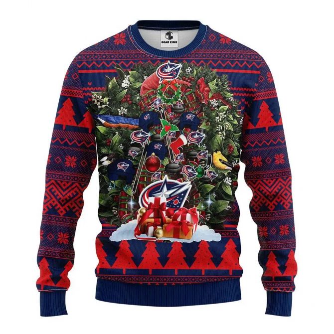 Columbus Blue Jackets Tree Christmas Ugly Sweater, NHL Christmas Sweater